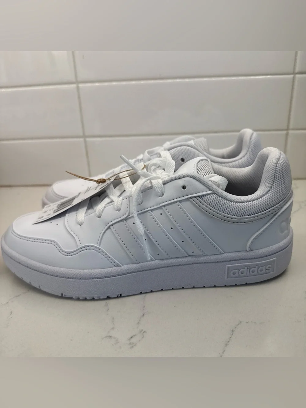Adidas Hoops 3.0 Women’s All-White Basketball Sneakers Leather Lace Up